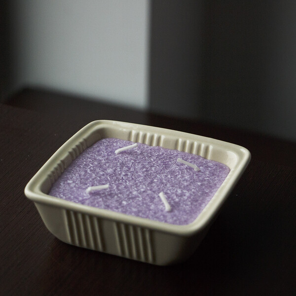 Stearin Keramikschalen 4 Dochtkerze Lavendelduft mamorierte Aromakerze