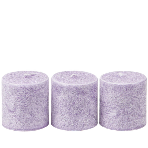 drei runde Duftkerzen Lavendelduft 5 x 5 cm