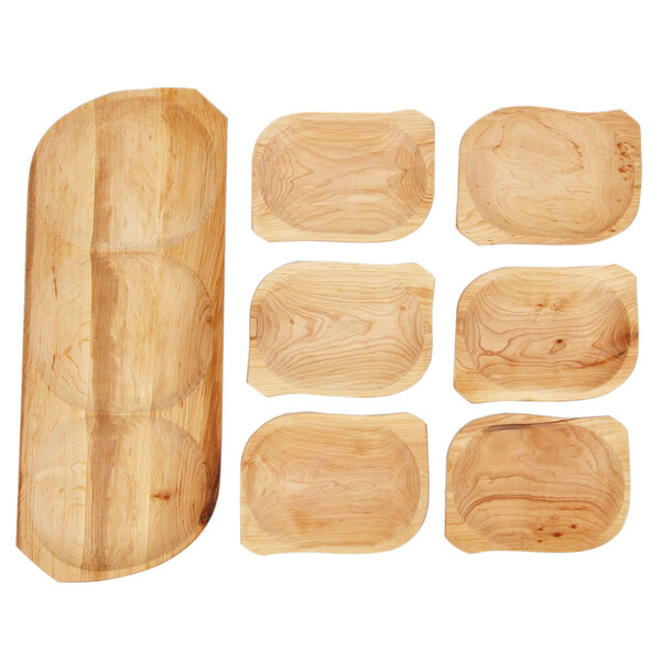 Buffetplatte Servierschalen Holz Servierplatte + 6 Teller Tappasplatte Schälchen