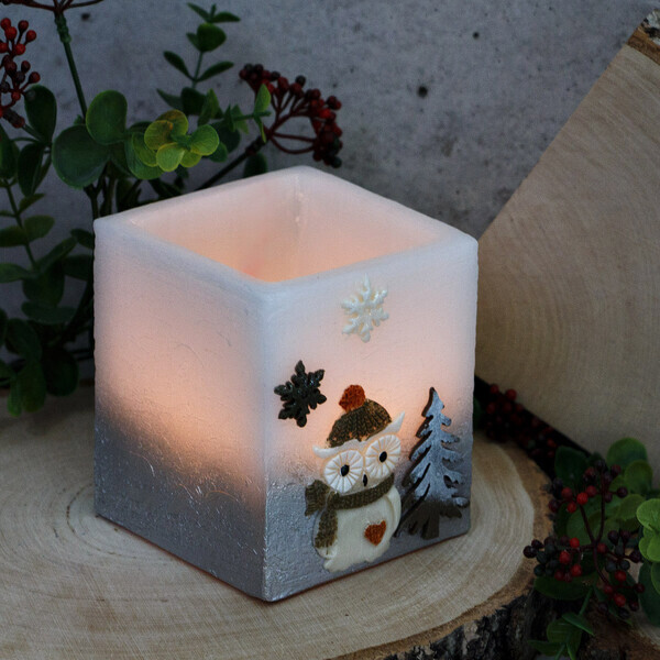 Lampion 10 x 10 x 12 cm Weihnachtskerze Eulenmotiv